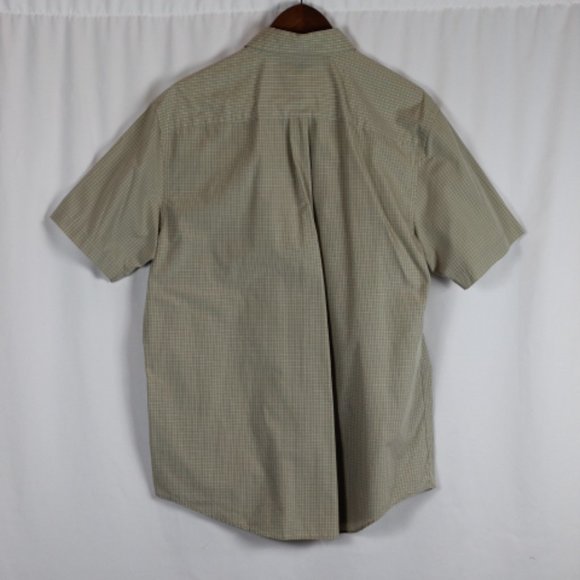 Van Heusen Check Tan Men's Short Sleeve Dress Shirt Button Down Large 014 - Picture 6 of 6